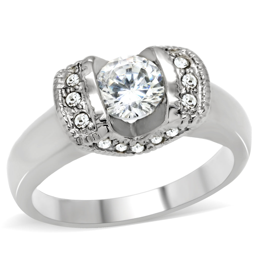 TK194 - Stainless Steel Ring High polished (no plating) Women AAA Grade CZ Clear