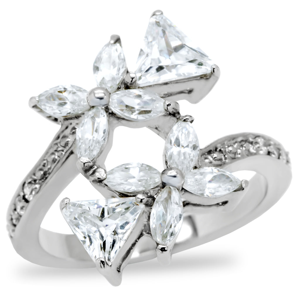 TK196 - Stainless Steel Ring High polished (no plating) Women AAA Grade CZ Clear