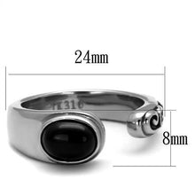 TK1971 - High polished (no plating) Stainless Steel Ring with Synthetic Onyx in Jet