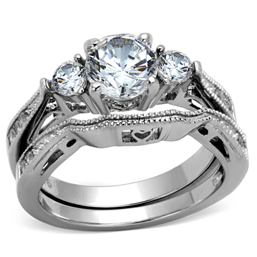 TK1W002 - Stainless Steel Ring High polished (no plating) Women AAA Grade CZ Clear