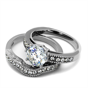 TK1W007 - Stainless Steel Ring High polished (no plating) Women AAA Grade CZ Clear