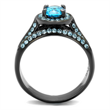 TK1W163LJ - Stainless Steel Ring IP Light Black  (IP Gun) Women AAA Grade CZ Sea Blue