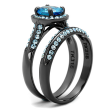 TK1W163LJ - Stainless Steel Ring IP Light Black  (IP Gun) Women AAA Grade CZ Sea Blue