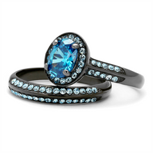 TK1W163LJ - Stainless Steel Ring IP Light Black  (IP Gun) Women AAA Grade CZ Sea Blue