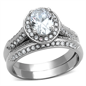 TK1W163 - Stainless Steel Ring High polished (no plating) Women AAA Grade CZ Clear