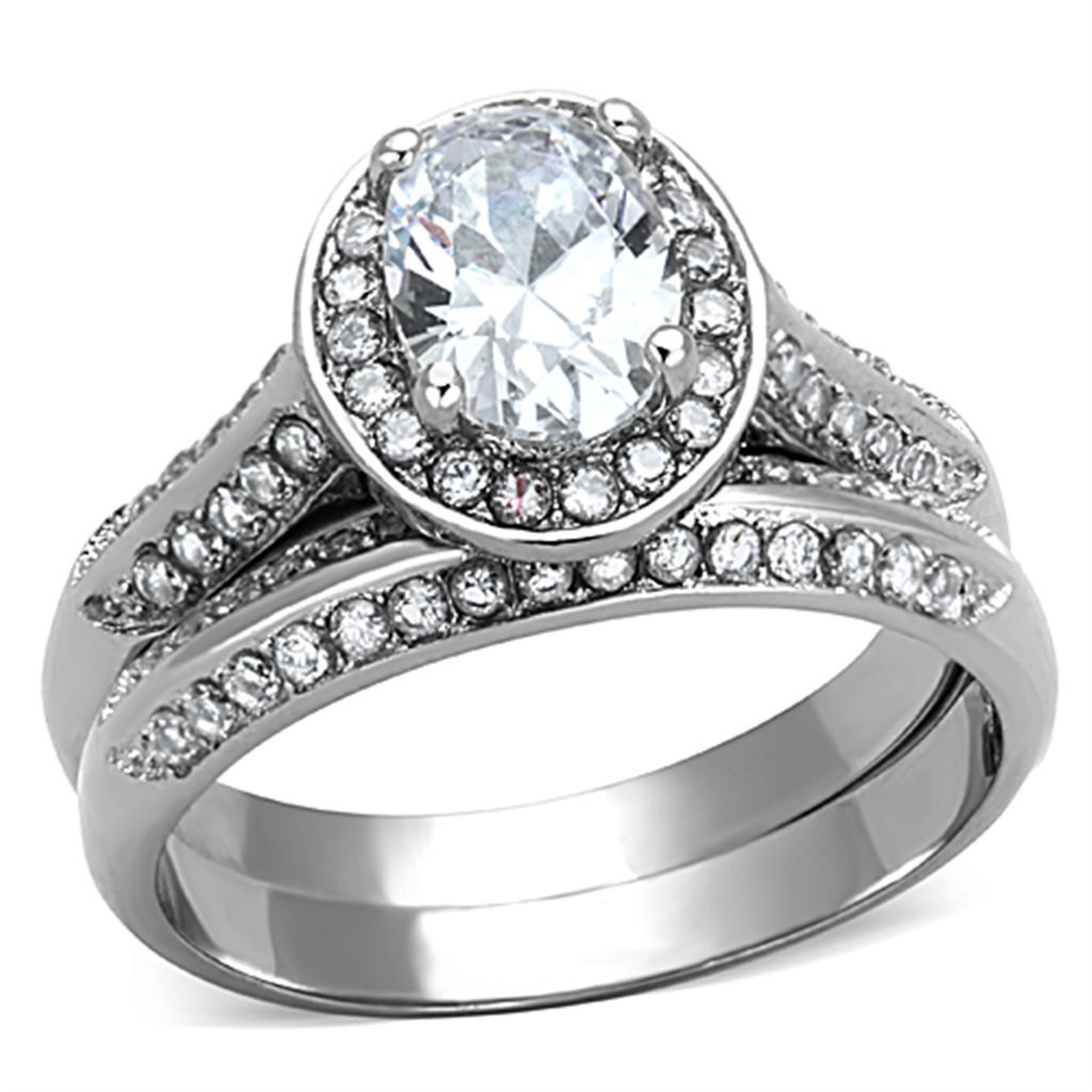 TK1W163 - Stainless Steel Ring High polished (no plating) Women AAA Grade CZ Clear