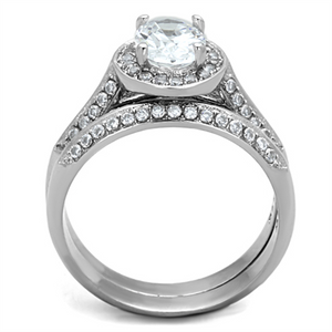 TK1W163 - Stainless Steel Ring High polished (no plating) Women AAA Grade CZ Clear