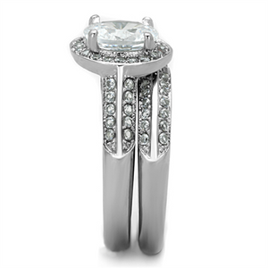 TK1W163 - Stainless Steel Ring High polished (no plating) Women AAA Grade CZ Clear
