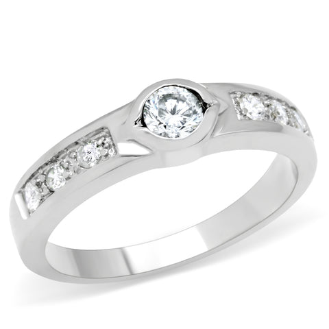 TK200 - Stainless Steel Ring High polished (no plating) Women AAA Grade CZ Clear