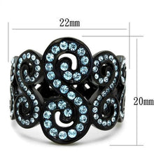 TK2018 - Stainless Steel Ring IP Black(Ion Plating) Women Top Grade Crystal Sea Blue