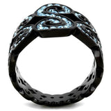 TK2018 - Stainless Steel Ring IP Black(Ion Plating) Women Top Grade Crystal Sea Blue