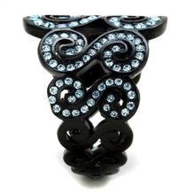 TK2018 - Stainless Steel Ring IP Black(Ion Plating) Women Top Grade Crystal Sea Blue
