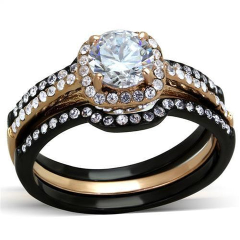 TK2020 - Stainless Steel Ring IP Rose Gold+ IP Black (Ion Plating) Women AAA Grade CZ Clear