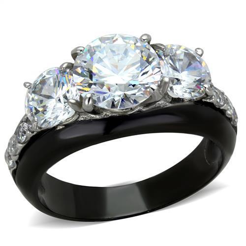 TK2021 - Stainless Steel Ring Two-Tone IP Black Women AAA Grade CZ Clear