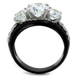 TK2021 - Stainless Steel Ring Two-Tone IP Black Women AAA Grade CZ Clear