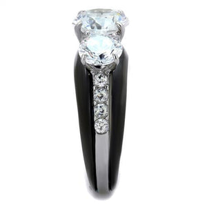 TK2021 - Stainless Steel Ring Two-Tone IP Black Women AAA Grade CZ Clear