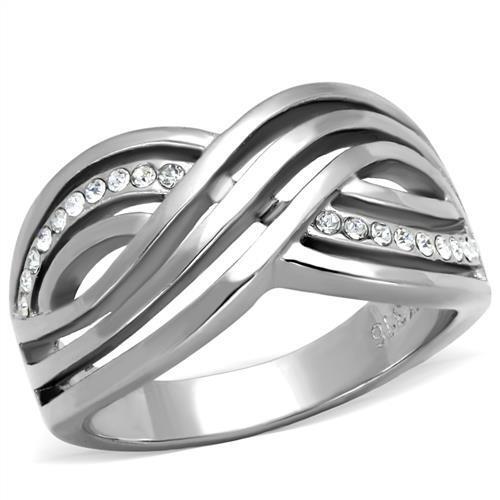 TK2025 - Stainless Steel Ring High polished (no plating) Women Top Grade Crystal Clear