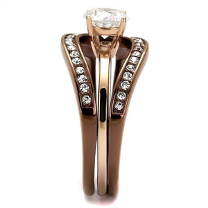 TK2032LC - Stainless Steel Ring IP Rose Gold & IP light Coffee Women AAA Grade CZ Clear