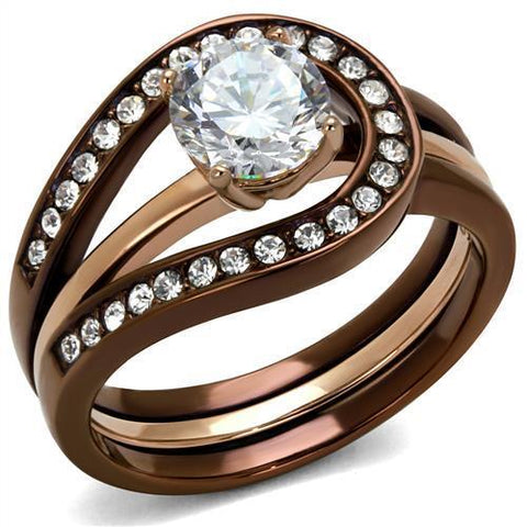 TK2032LC - Stainless Steel Ring IP Rose Gold & IP light Coffee Women AAA Grade CZ Clear