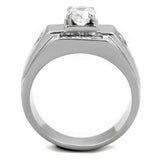 TK2052 - Stainless Steel Ring High polished (no plating) Men AAA Grade CZ Clear