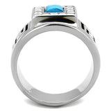 TK2053 - Stainless Steel Ring High polished (no plating) Men Synthetic Sea Blue