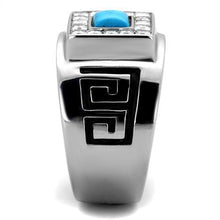 TK2053 - Stainless Steel Ring High polished (no plating) Men Synthetic Sea Blue