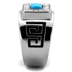 TK2053 - Stainless Steel Ring High polished (no plating) Men Synthetic Sea Blue