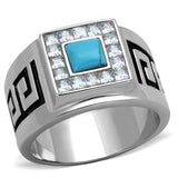 TK2053 - Stainless Steel Ring High polished (no plating) Men Synthetic Sea Blue