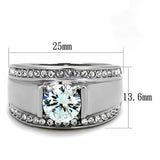 TK2054 - Stainless Steel Ring High polished (no plating) Men AAA Grade CZ Clear