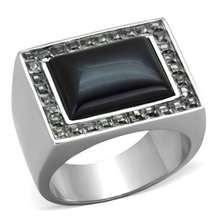 TK2065 - Stainless Steel Ring High polished (no plating) Men Synthetic Smoked Quartz