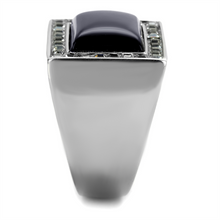 TK2065 - Stainless Steel Ring High polished (no plating) Men Synthetic Smoked Quartz