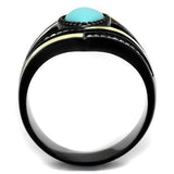 TK2099 - Stainless Steel Ring IP Black(Ion Plating) Women Synthetic Sea Blue