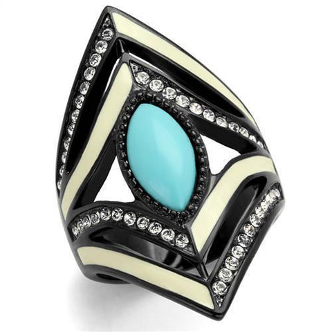 TK2099 - Stainless Steel Ring IP Black(Ion Plating) Women Synthetic Sea Blue