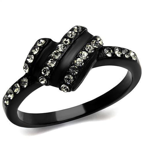 TK2100 - Stainless Steel Ring IP Black(Ion Plating) Women Top Grade Crystal Black Diamond