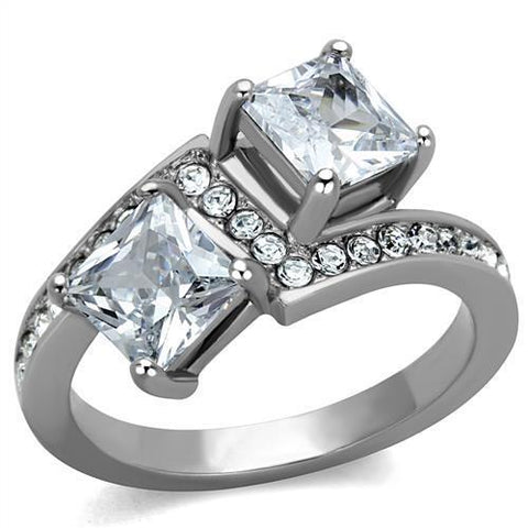 TK2113 - Stainless Steel Ring High polished (no plating) Women AAA Grade CZ Clear