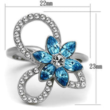 TK2123 - Stainless Steel Ring High polished (no plating) Women Top Grade Crystal Sea Blue