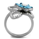TK2123 - Stainless Steel Ring High polished (no plating) Women Top Grade Crystal Sea Blue