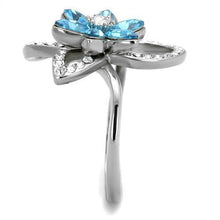 TK2123 - Stainless Steel Ring High polished (no plating) Women Top Grade Crystal Sea Blue