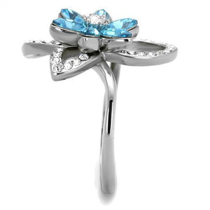 TK2123 - Stainless Steel Ring High polished (no plating) Women Top Grade Crystal Sea Blue