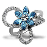 TK2123 - Stainless Steel Ring High polished (no plating) Women Top Grade Crystal Sea Blue