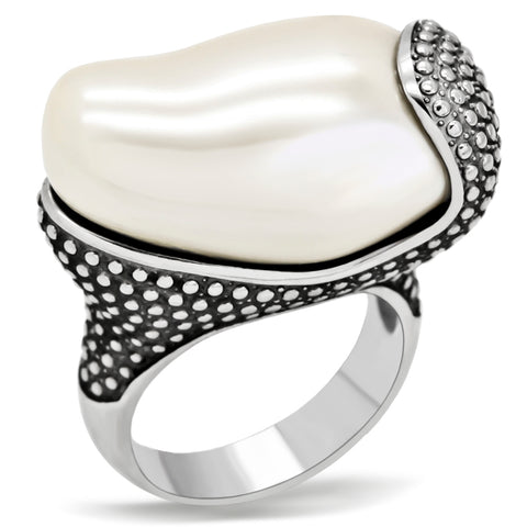 TK212 - Stainless Steel Ring High polished (no plating) Women Synthetic White