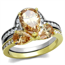 TK2132 - Stainless Steel Ring Two-Tone IP Gold (Ion Plating) Women AAA Grade CZ Champagne