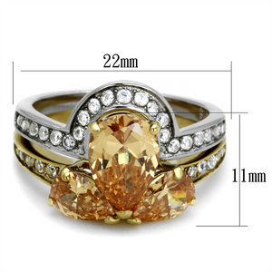 TK2132 - Stainless Steel Ring Two-Tone IP Gold (Ion Plating) Women AAA Grade CZ Champagne