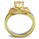 TK2132 - Stainless Steel Ring Two-Tone IP Gold (Ion Plating) Women AAA Grade CZ Champagne