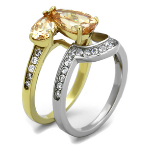 TK2132 - Stainless Steel Ring Two-Tone IP Gold (Ion Plating) Women AAA Grade CZ Champagne