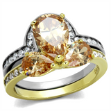 TK2132 - Stainless Steel Ring Two-Tone IP Gold (Ion Plating) Women AAA Grade CZ Champagne