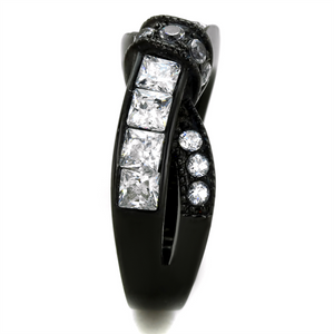 TK2139 - Stainless Steel Ring IP Black(Ion Plating) Women AAA Grade CZ Clear