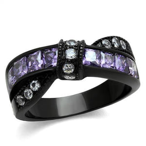 TK2140 - Stainless Steel Ring IP Black(Ion Plating) Women AAA Grade CZ Amethyst