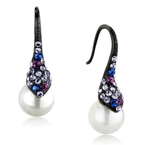 TK2145 - Stainless Steel Earrings IP Black(Ion Plating) Women Synthetic White