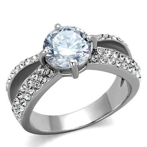 TK2165 - Stainless Steel Ring High polished (no plating) Women AAA Grade CZ Clear
